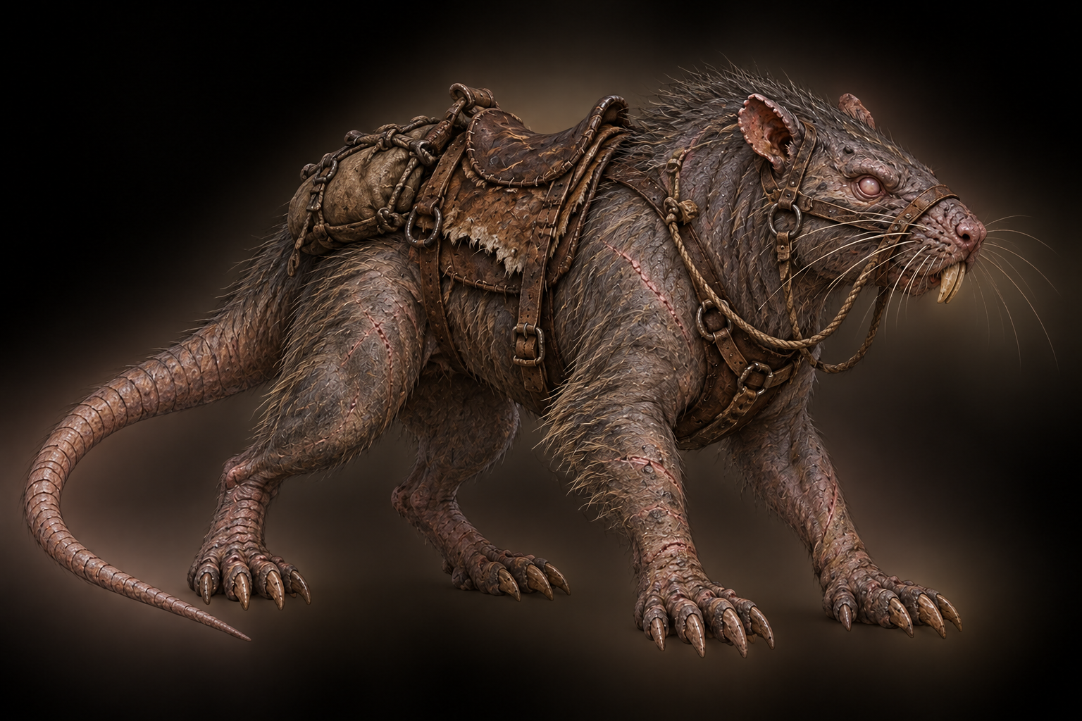 Tunnel Wolf fitted with a goblin riding saddle